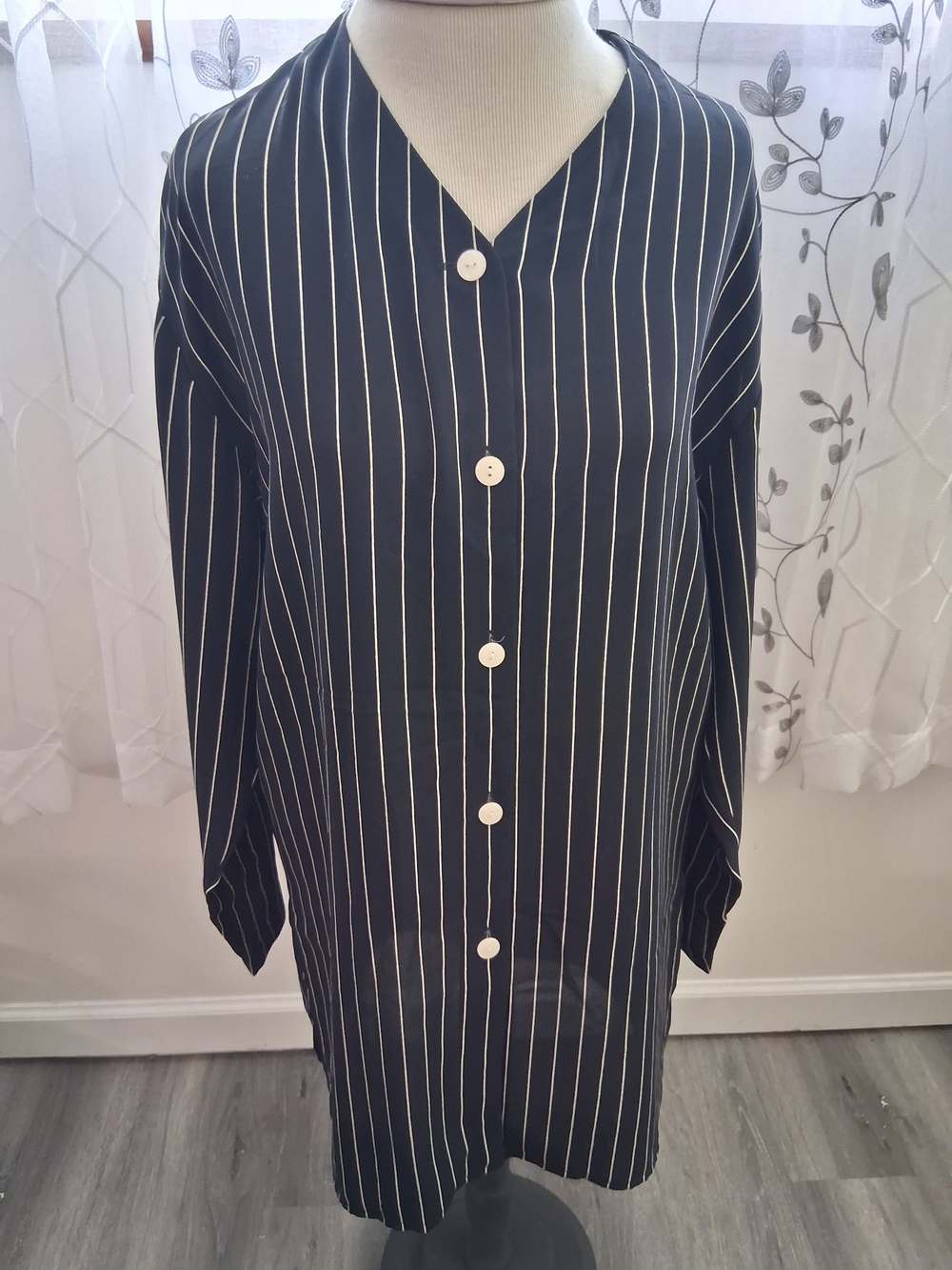 Liz Claiborne Navy Tunic with White Pinstripes
